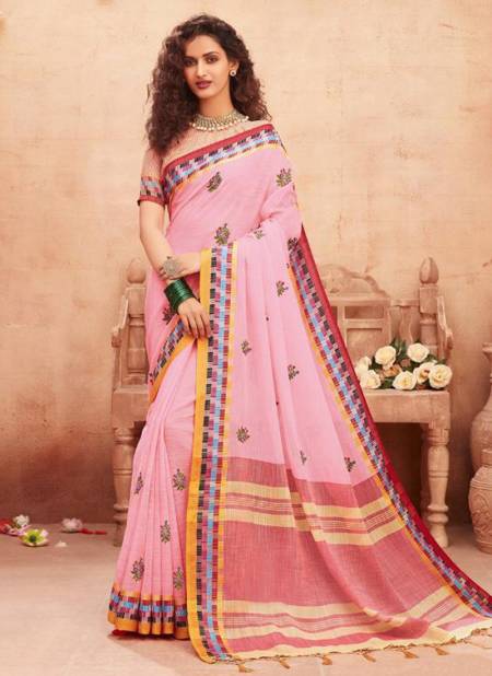Light Pink Colour STYLEWELL ANOKHI Fancy Designer Festive Wear Jacquard Linen Exclusive Embroidery Stylish Saree Collection 755